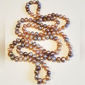 Pinky Mauve Bronze Golden Freshwater Pearl Opera Length Necklace